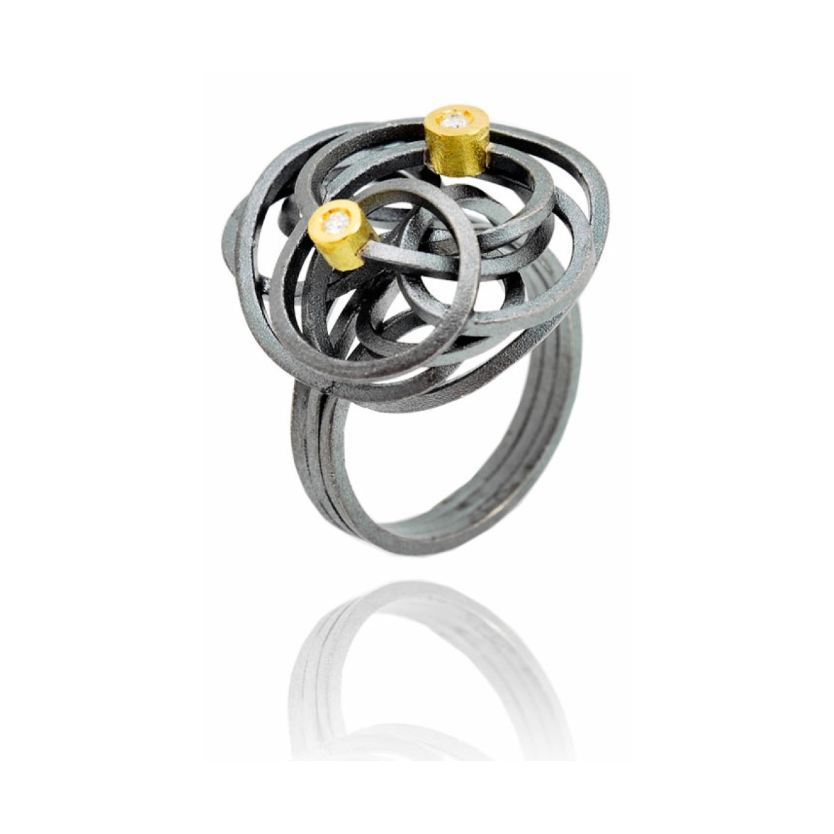 Caos silver&gold 2 brilliants ring van Arior Barcelona